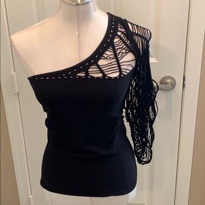 Sexy black one shoulder top.